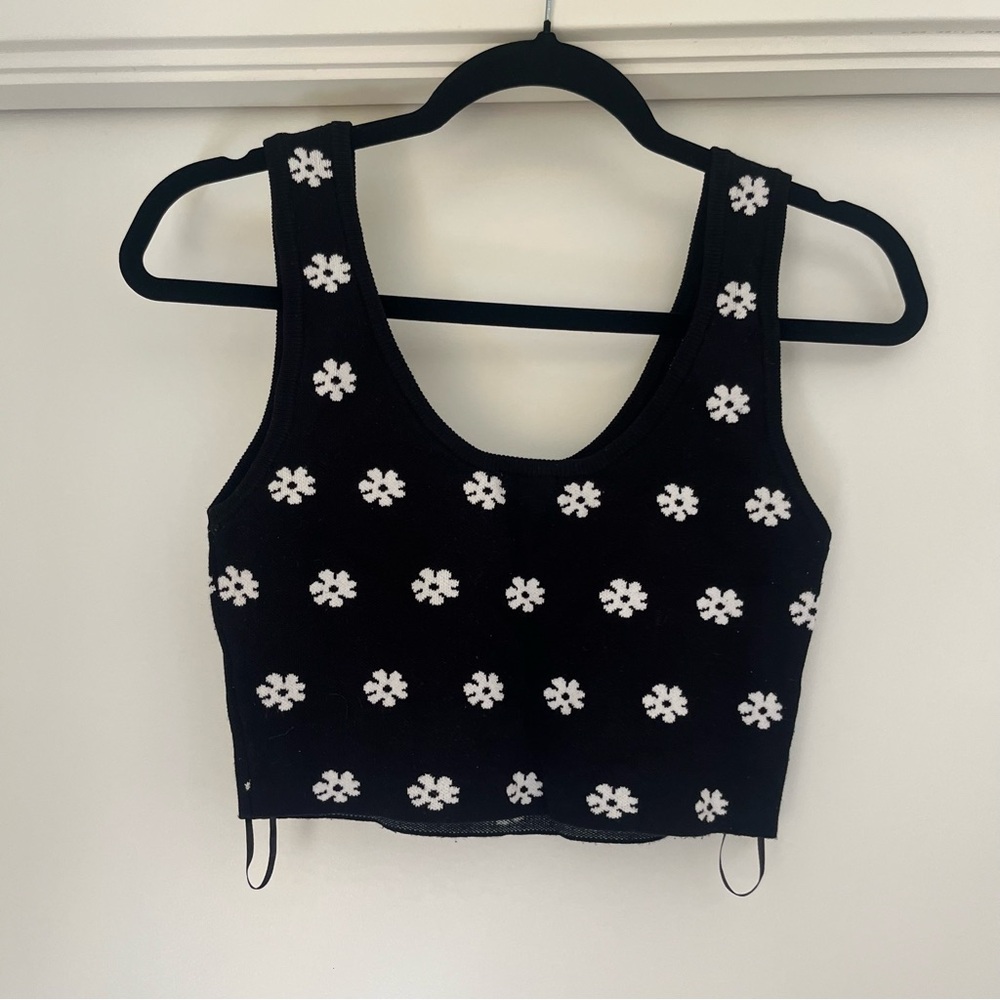 Garage Black and White Floral Tank Top